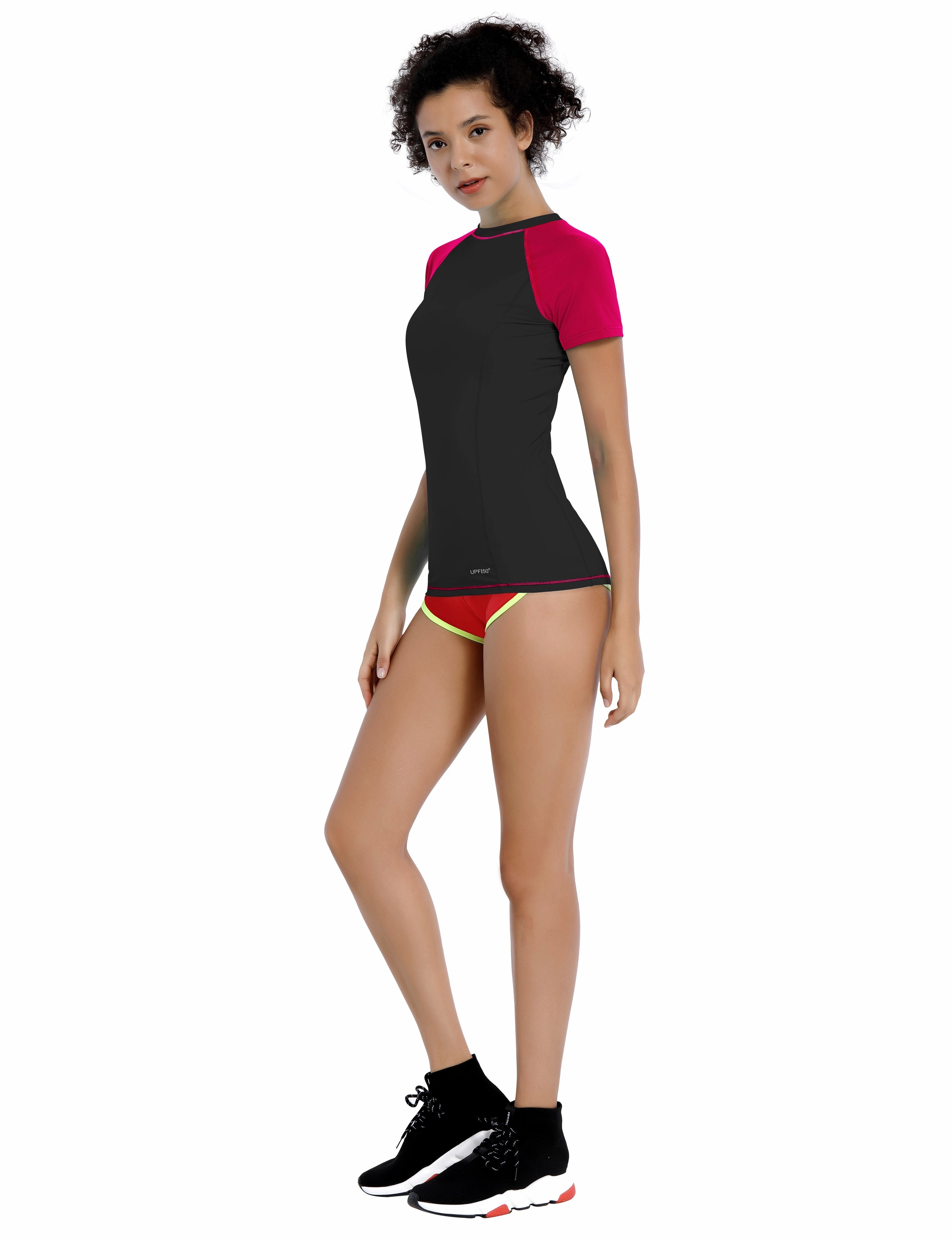 BUBBLELIME 84P/16S Short Sleeve Rashguard for Women Mix Color_Biking