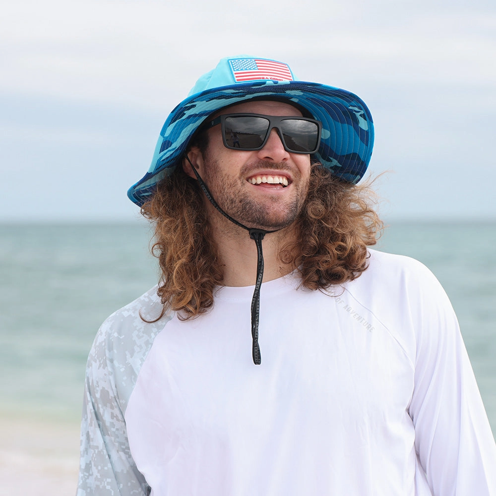Bucket Hat | Aqua Blue Military Camo