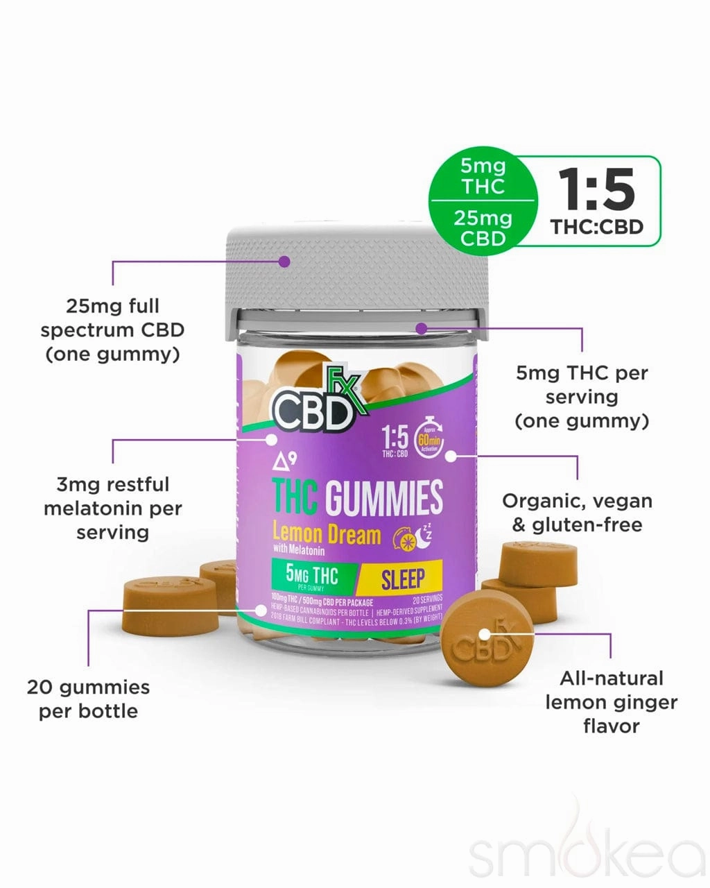CBDfx Delta 9 THC   CBD Gummies - Lemon Dream