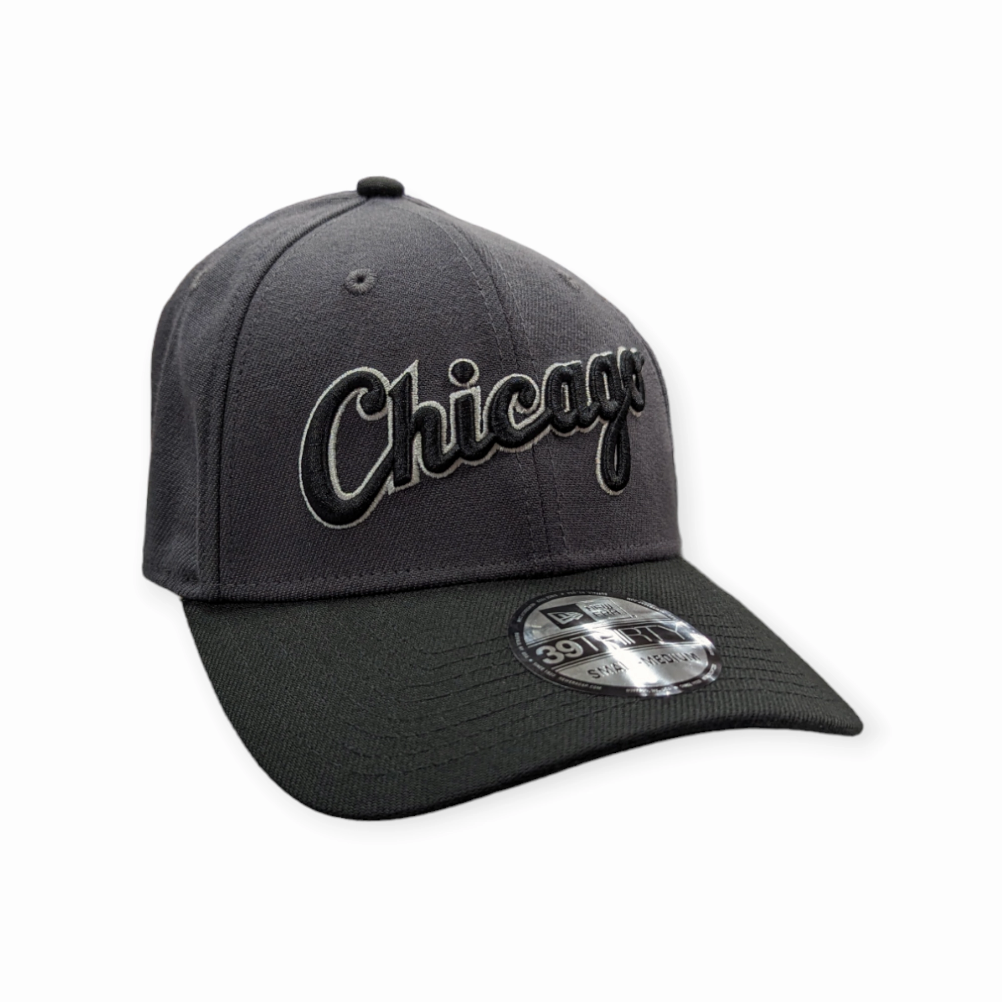 Chicago White Sox New Era Graphite/Black Script 39THIRTY Flex Hat