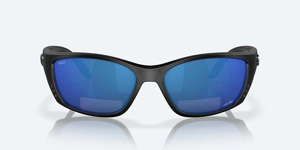 Costa Fisch Readers Matte Black Frame With Blue Mirror Lens 580P Polarized Sunglasses