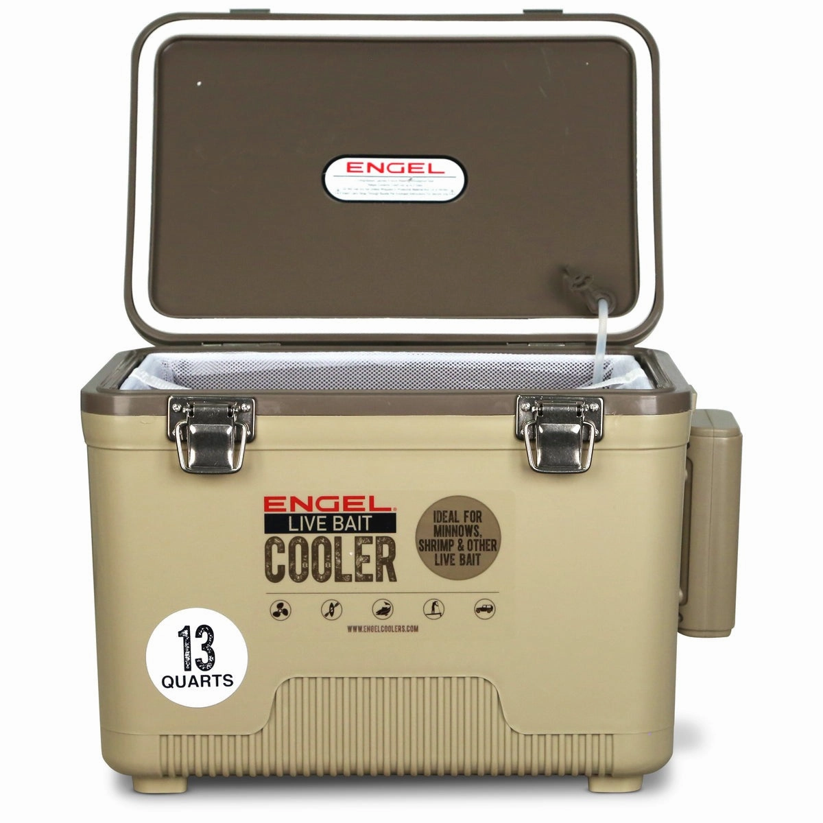 Engel 13 Quart Live Bait Pro Cooler with AP3 Rechargeable Aerator & Stainless Hardware
