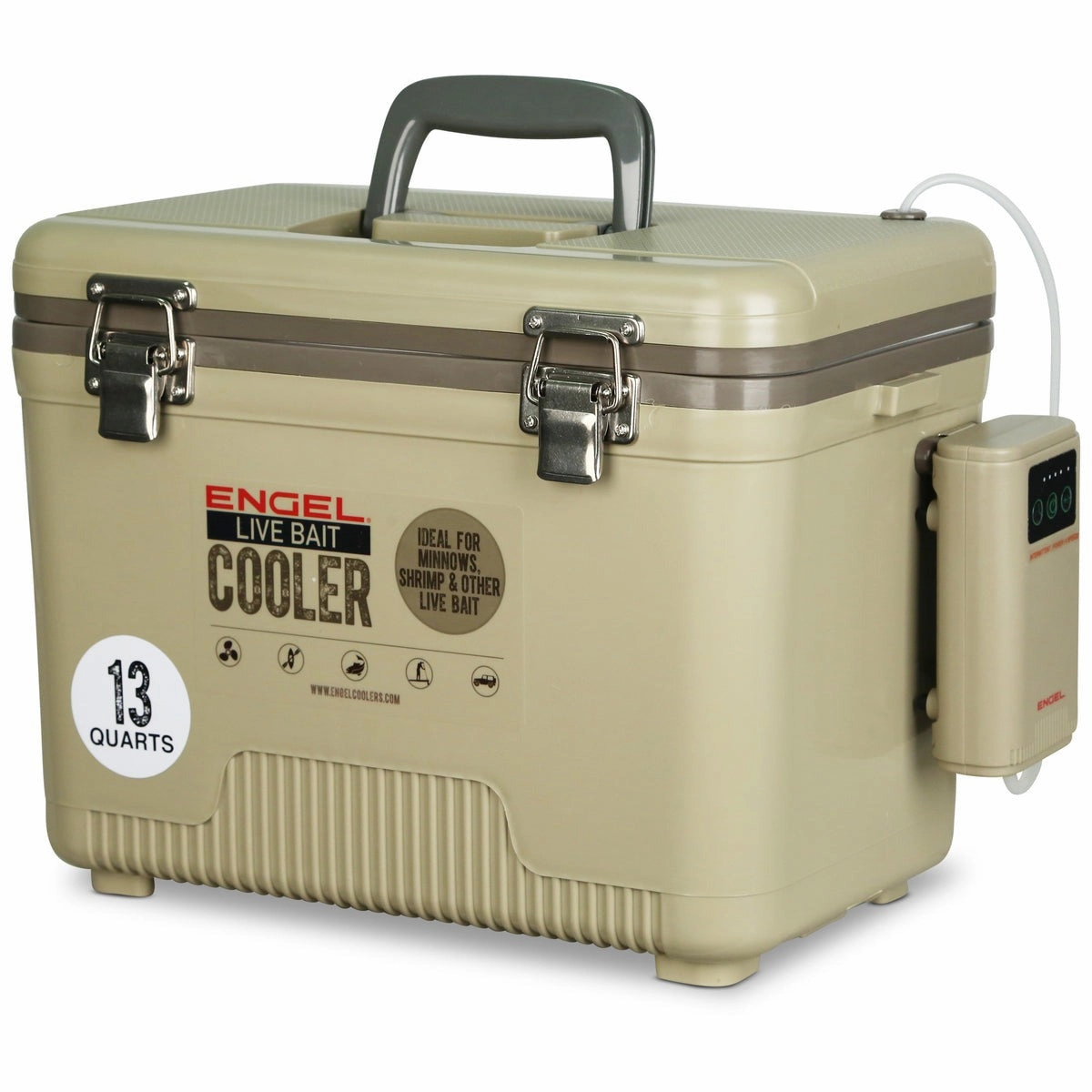 Engel 13 Quart Live Bait Pro Cooler with AP3 Rechargeable Aerator & Stainless Hardware