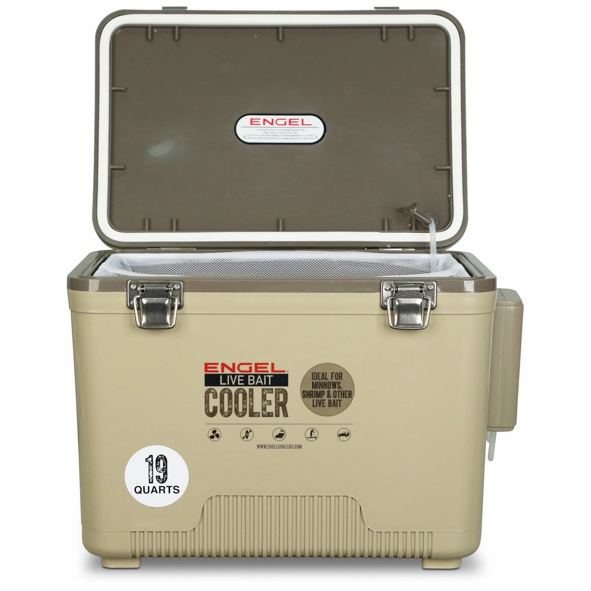 Engel 19 Quart Live Bait Pro Cooler with AP3 Rechargeable Aerator & Stainless Hardware