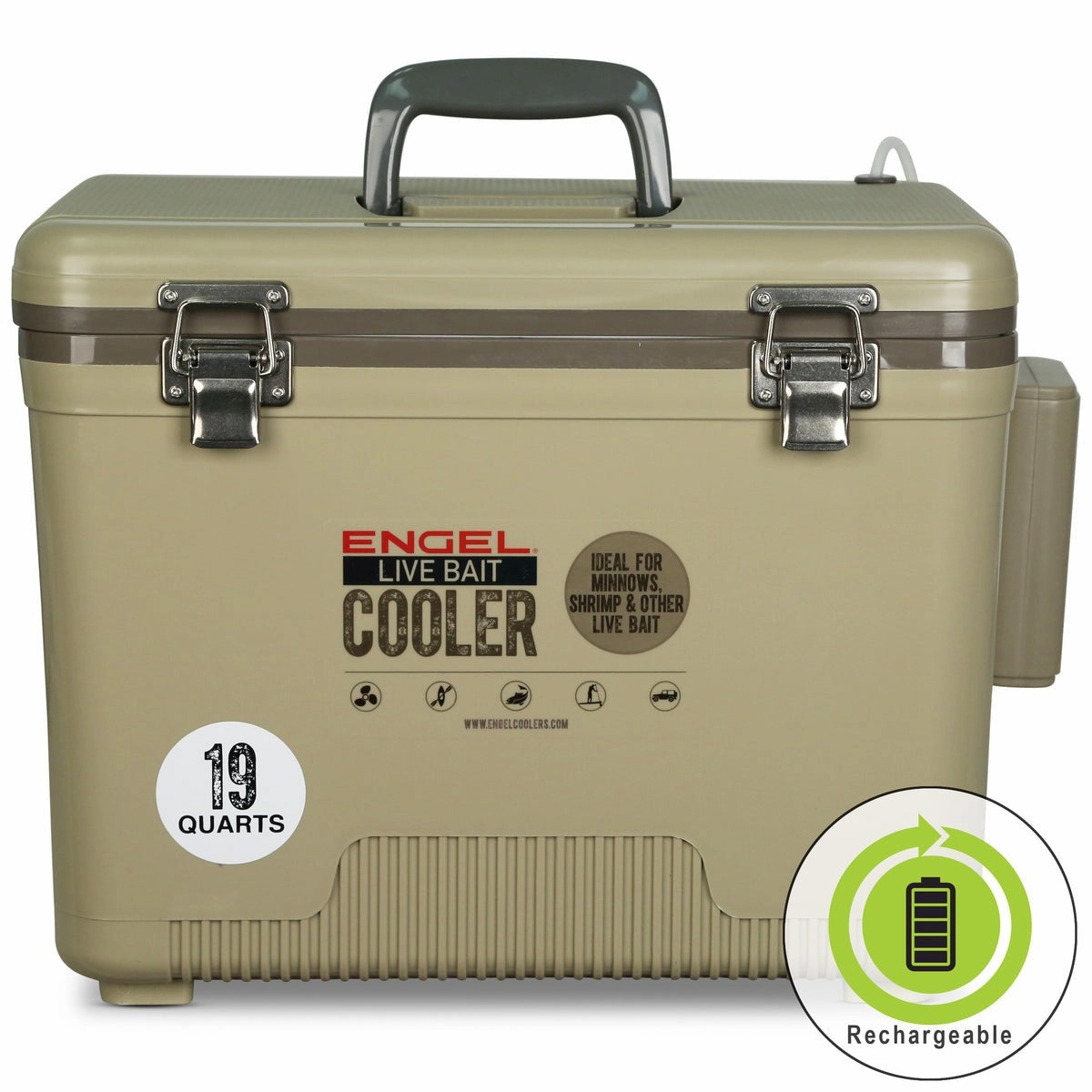 Engel 19 Quart Live Bait Pro Cooler with AP3 Rechargeable Aerator & Stainless Hardware