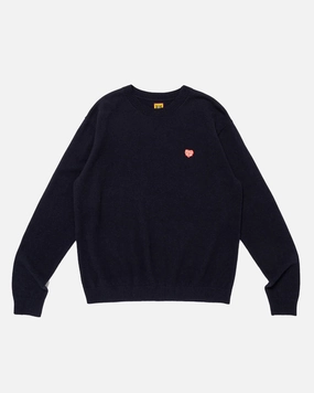 Heart Badge Knit Sweater Navy