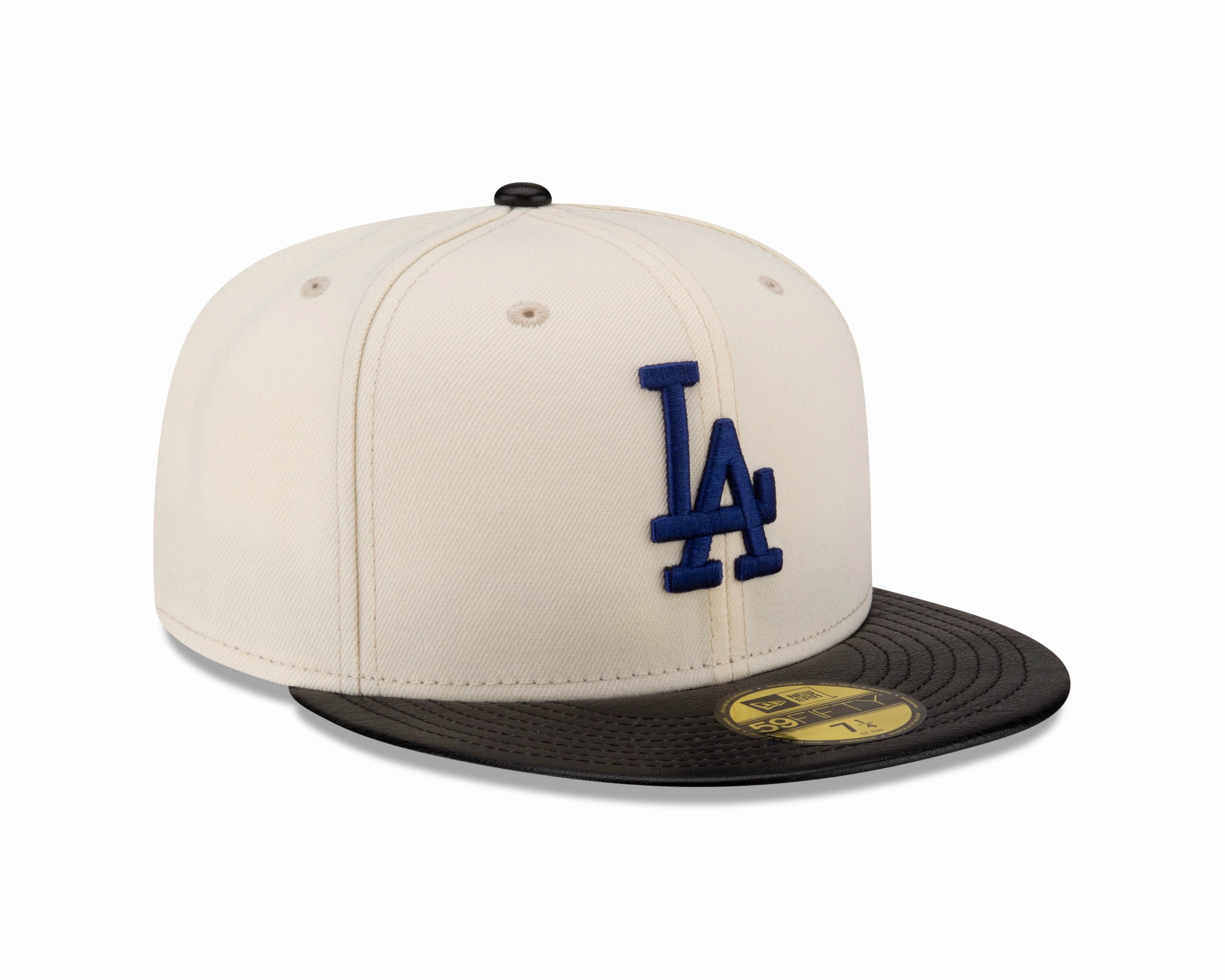 Los Angeles Dodgers Cream/Black Leather Visor New Era 59FIFTY Fitted Hat