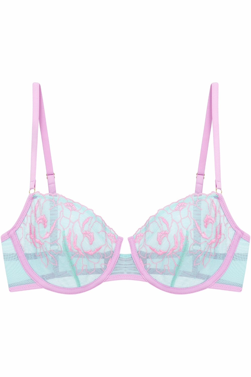 Marta Floral Embroidery Underwire Bra in Pastel Green