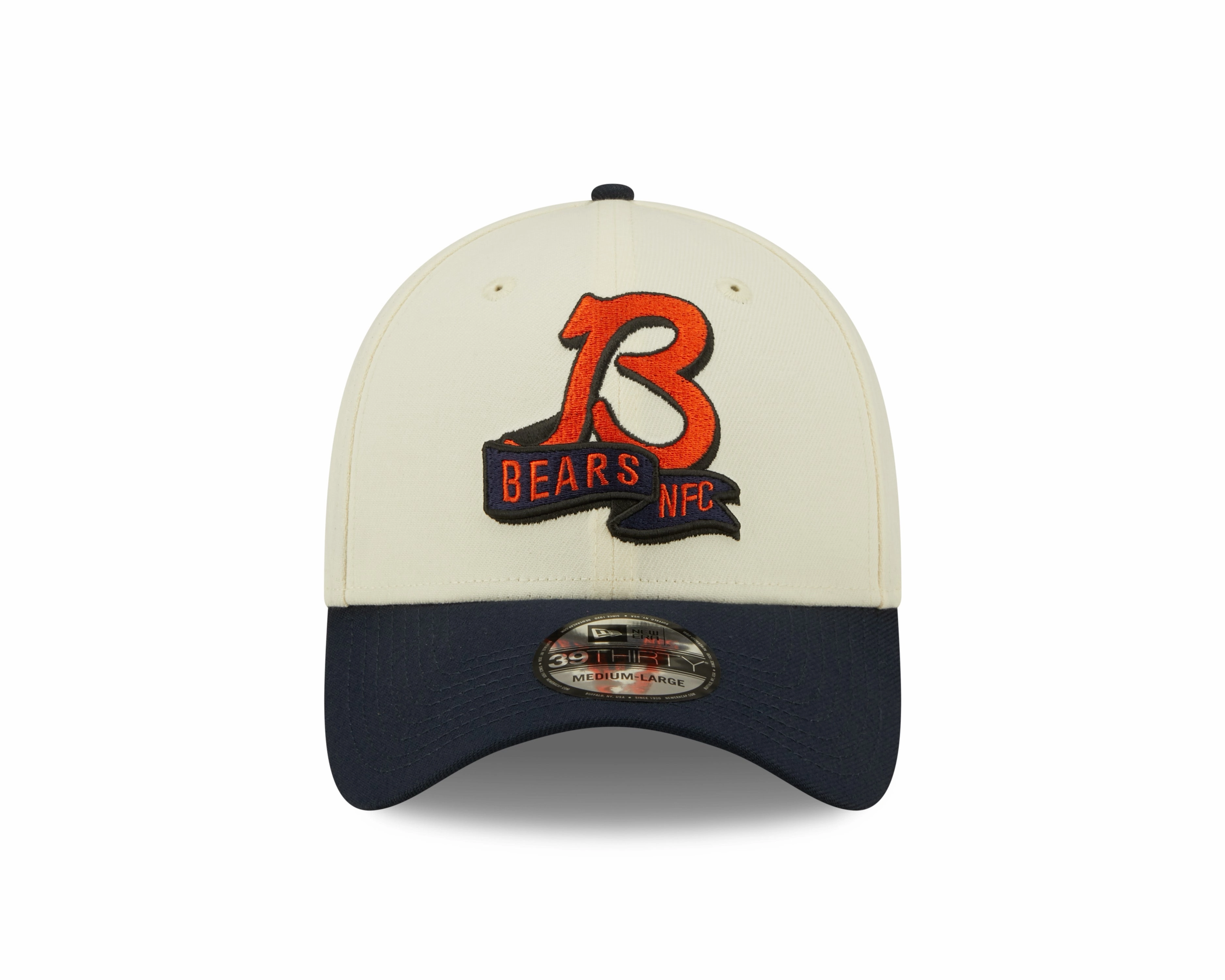 Men's Chicago Bears "B" Logo New Era Cream/Navy 2022 Sideline 39THIRTY Flex Hat