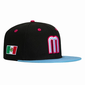 New Era 59Fifty Mexico World Baseball Classic Mexico Flag Patch Hat - Black, Light Blue, Magenta
