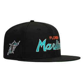 New Era 59Fifty Miami Marlins Logo Patch Script Hat - Black