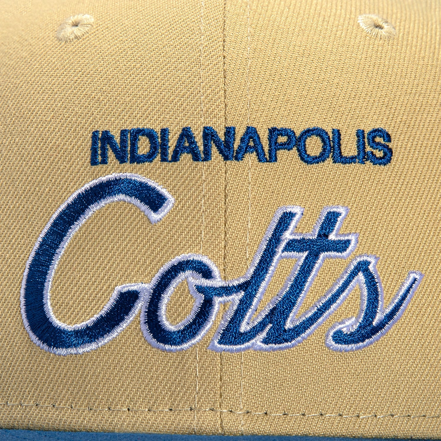 New Era 59Fifty Vegas Dome Indianapolis Colts Retro Script Hat- Tan, Royal