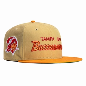 New Era 59Fifty Vegas Dome Tampa Bay Buccaneers Retro Script Hat- Tan, Red