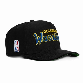 New Era 9Fifty A-Frame Golden State Warriors NBA Logo Patch Script Snapback Hat - Black