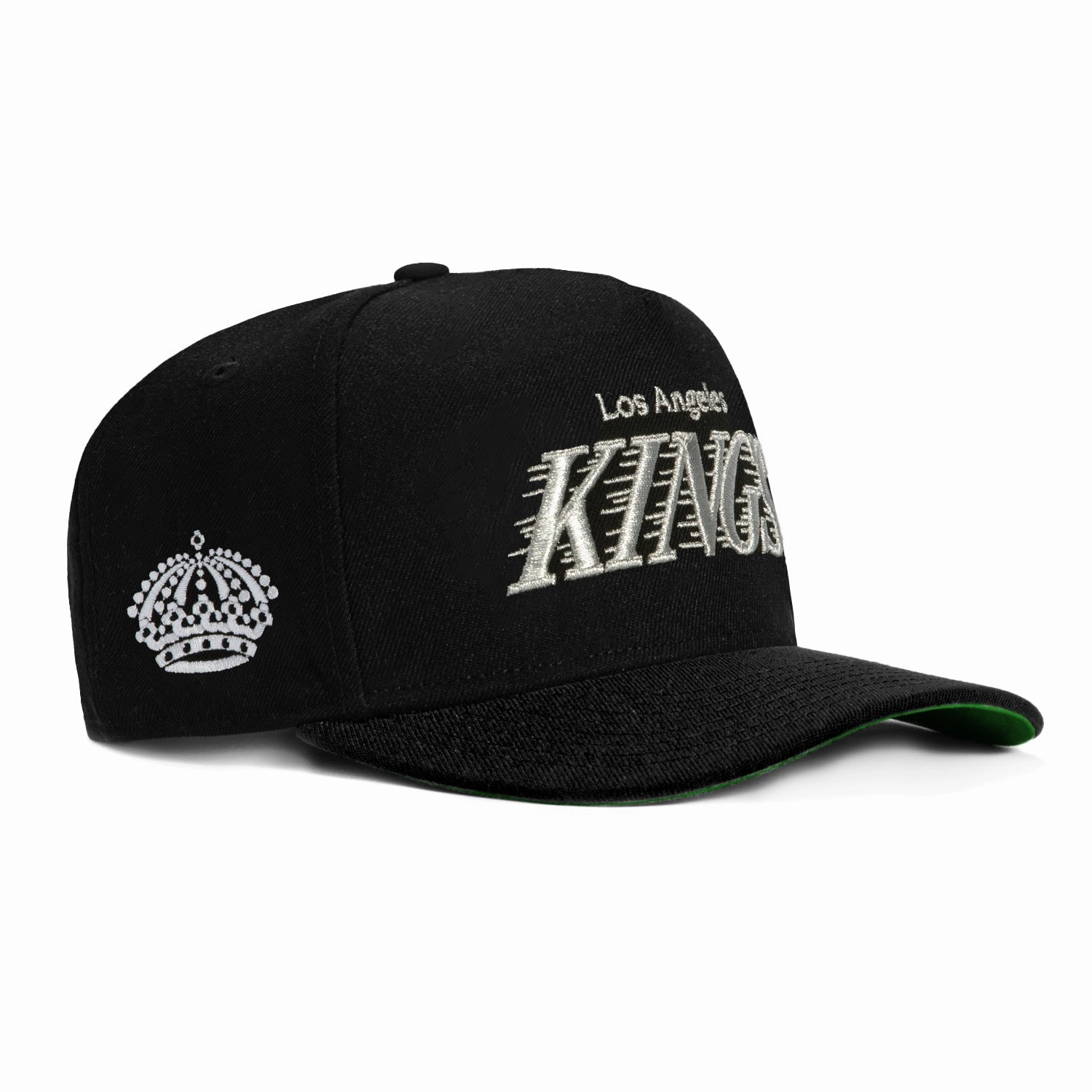 New Era 9Fifty A-Frame Los Angeles Kings Logo Patch Word Snapback Hat - Black. Metallic Silver