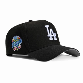 New Era 9Forty A-Frame Los Angeles Dodgers 100th Anniversary Patch Snapback Hat - Black. White