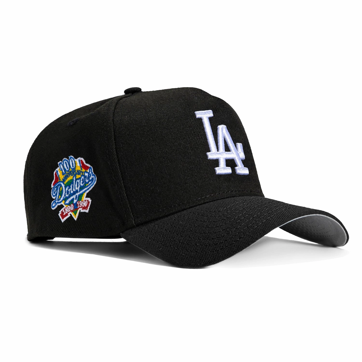 New Era 9Forty A-Frame Los Angeles Dodgers 100th Anniversary Patch Snapback Hat - Black. White