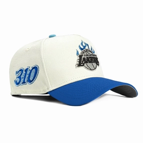New Era 9Forty A-Frame Los Angeles Lakers 310 Patch Flame Snapback Hat - White, Royal