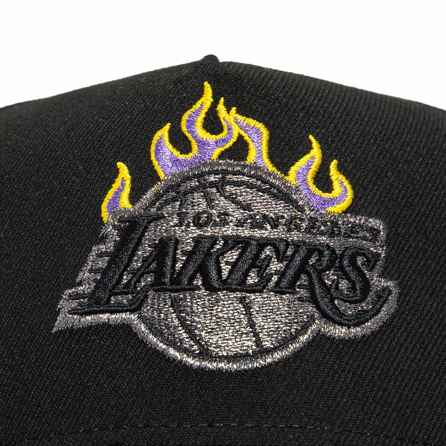 New Era 9Forty A-Frame Los Angeles Lakers Crown Logo Patch Flame Snapback Hat - Black