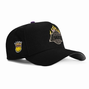 New Era 9Forty A-Frame Los Angeles Lakers Crown Logo Patch Flame Snapback Hat - Black
