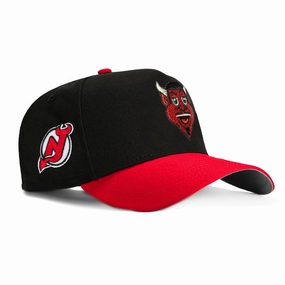 New Era 9Forty A-Frame Mascot New Jersey Devils Logo Patch NJ Devil Snapback Hat - Black, Red