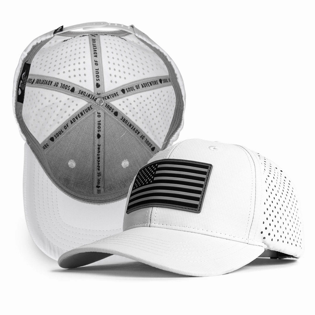 Performance Snapback| Blackout American Flag | White