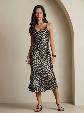 Pure Silk Deep V-neck Spaghetti Strap Long Dress