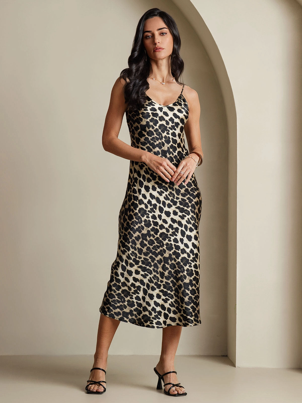 Pure Silk Deep V-neck Spaghetti Strap Long Dress