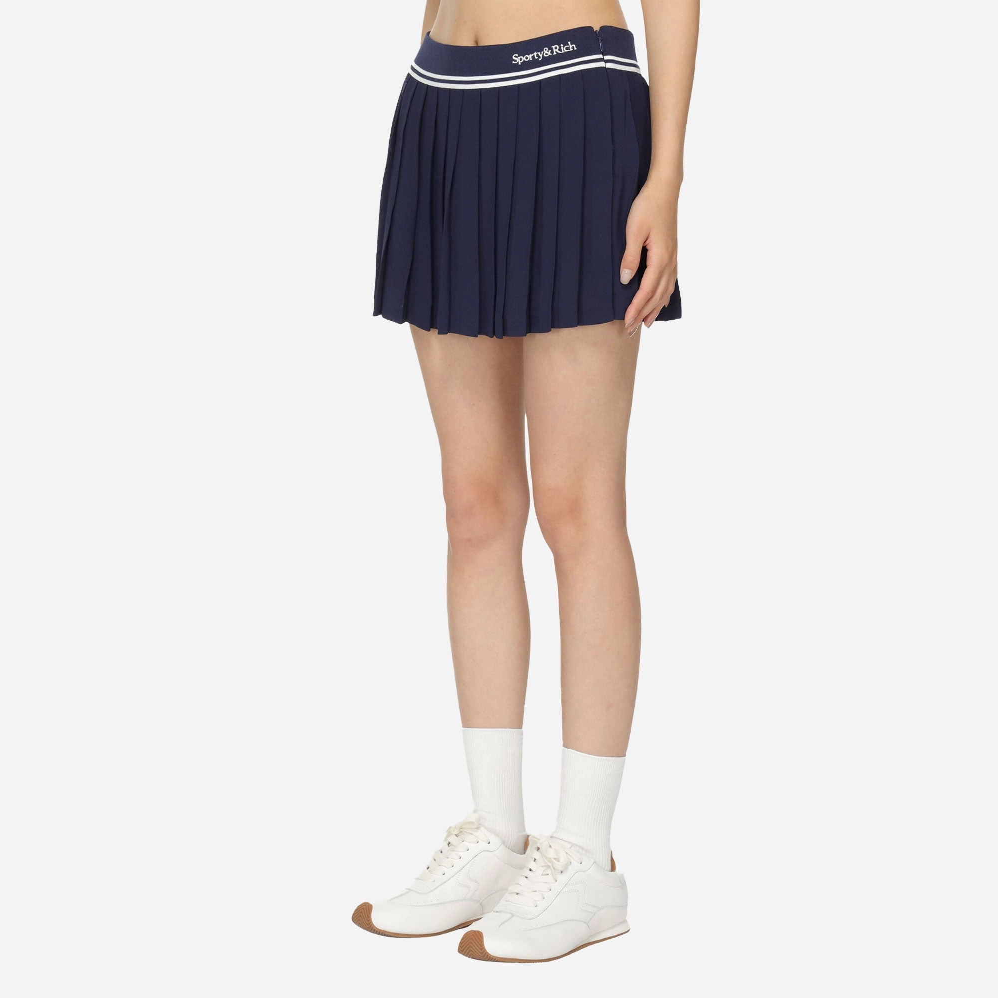 SPORTY & RICH | ABIGAIL PLEATED SKIRT { NAVY/OFF WHITE