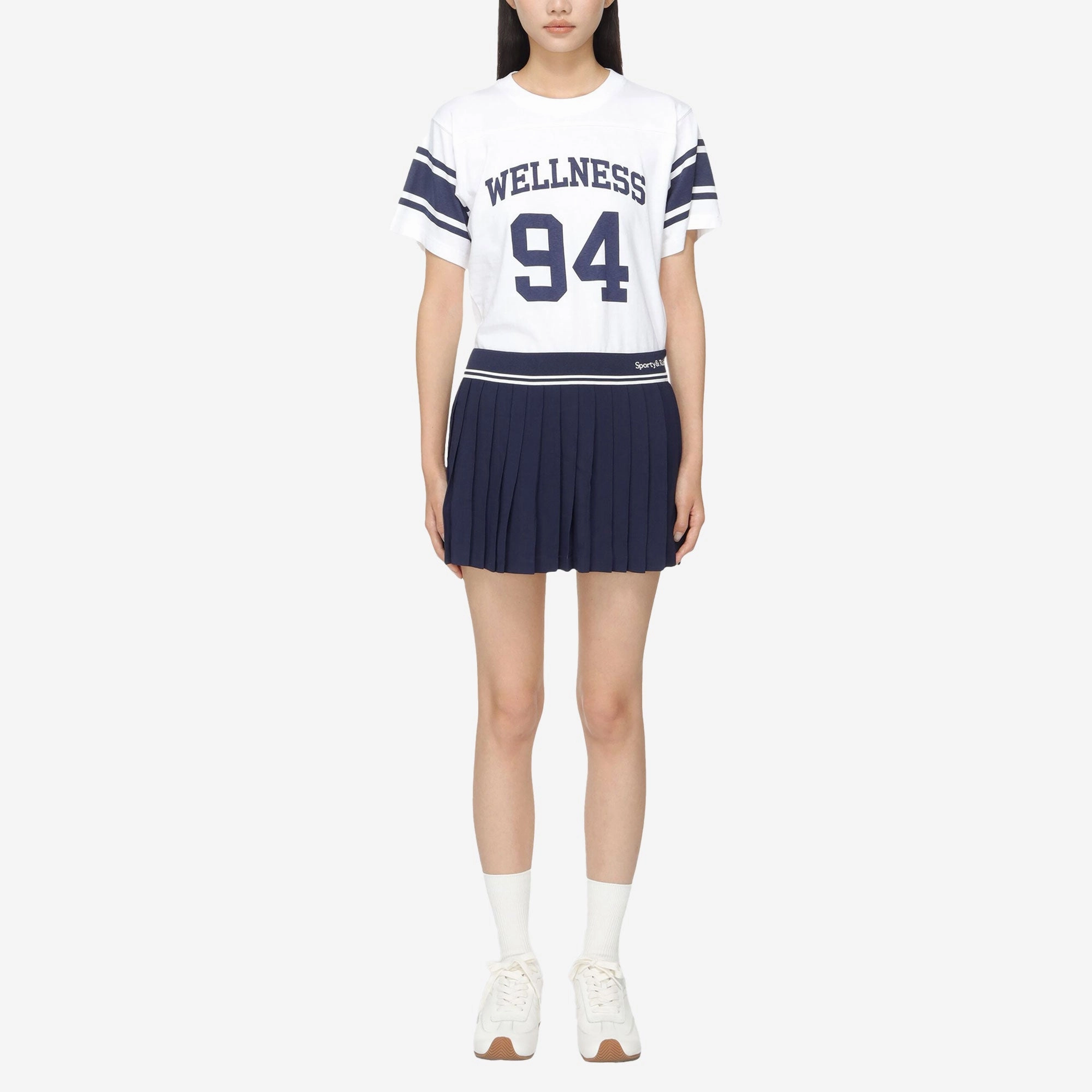 SPORTY & RICH | ABIGAIL PLEATED SKIRT { NAVY/OFF WHITE