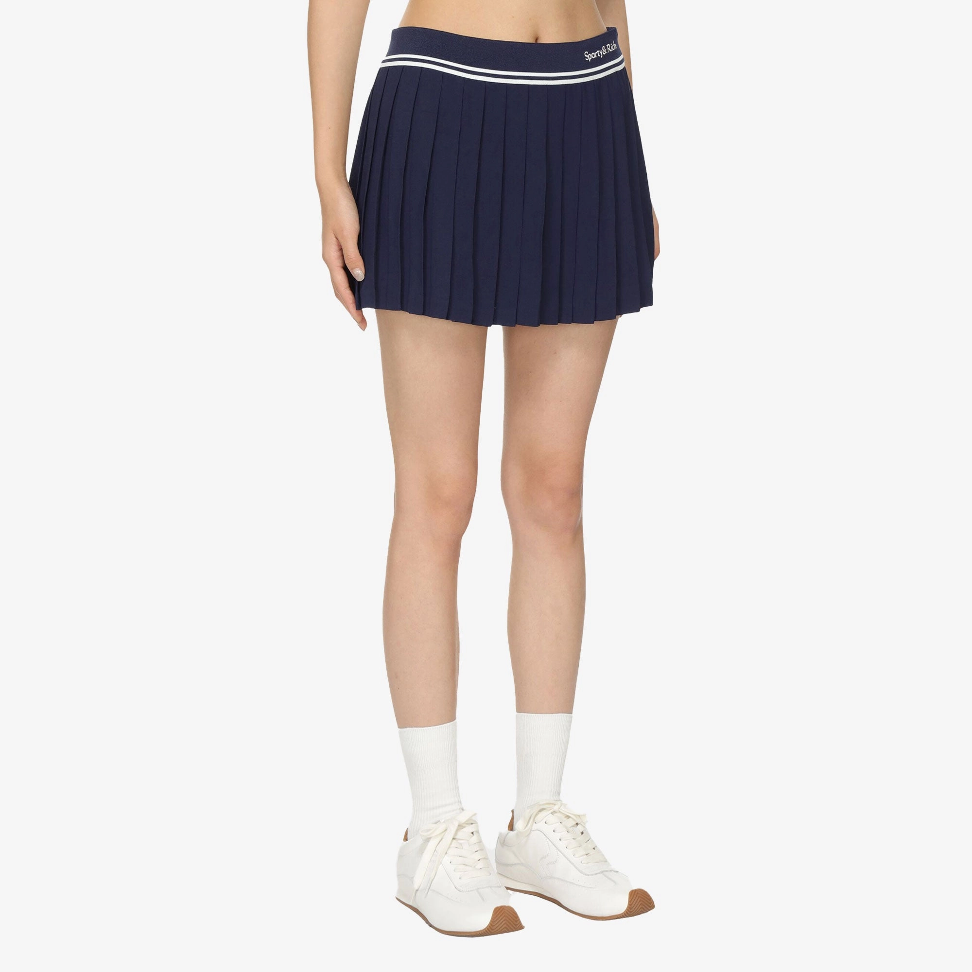 SPORTY & RICH | ABIGAIL PLEATED SKIRT { NAVY/OFF WHITE