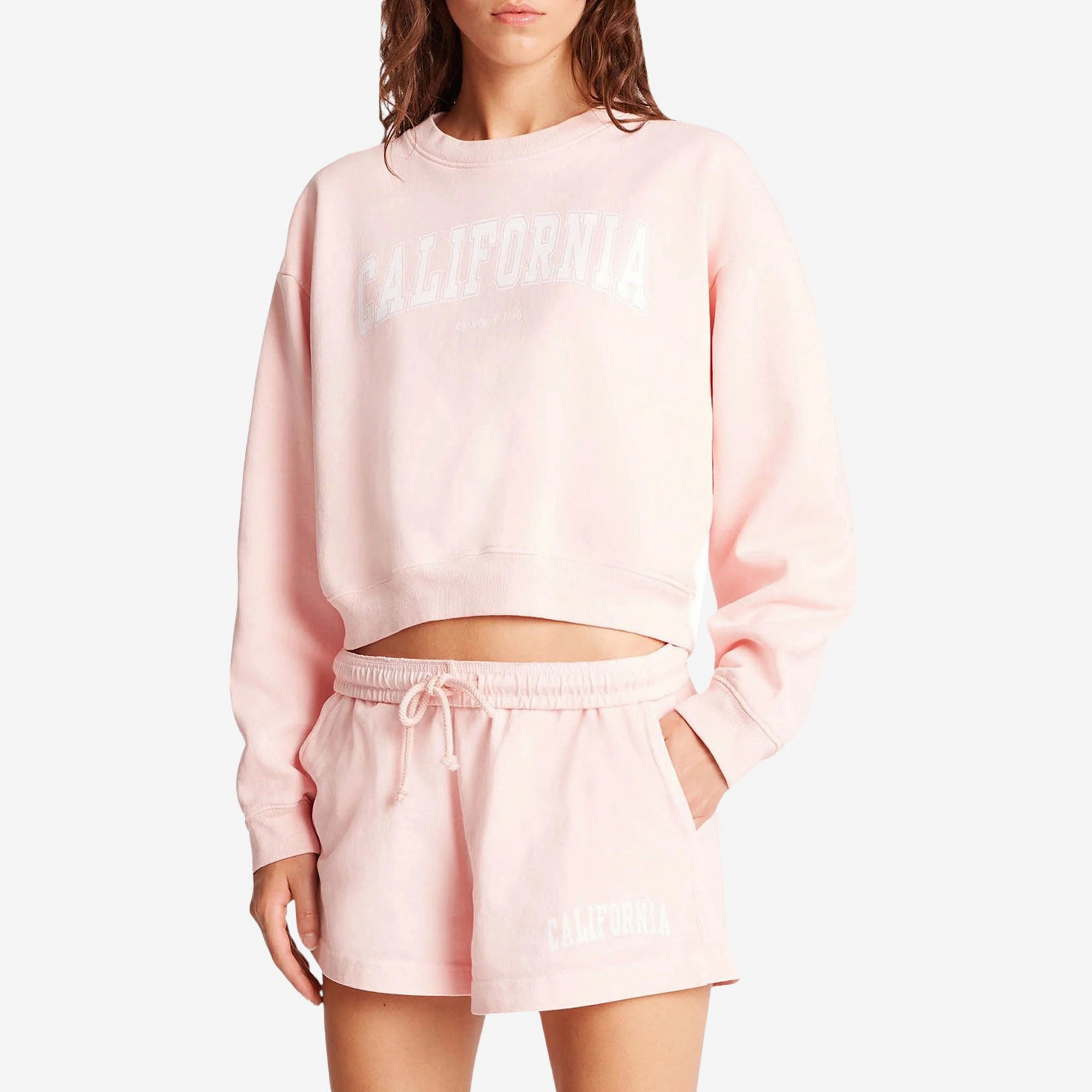 SPORTY & RICH | CALIFORNIA CROPPED CREWNECK { BALLET/WHITE