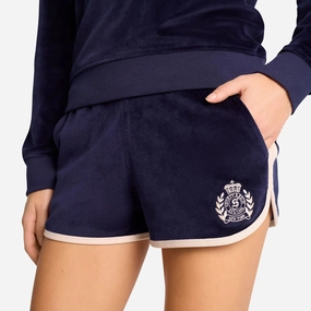 SPORTY & RICH | NY CREST VELOUR SHORT { NAVY/CREAM