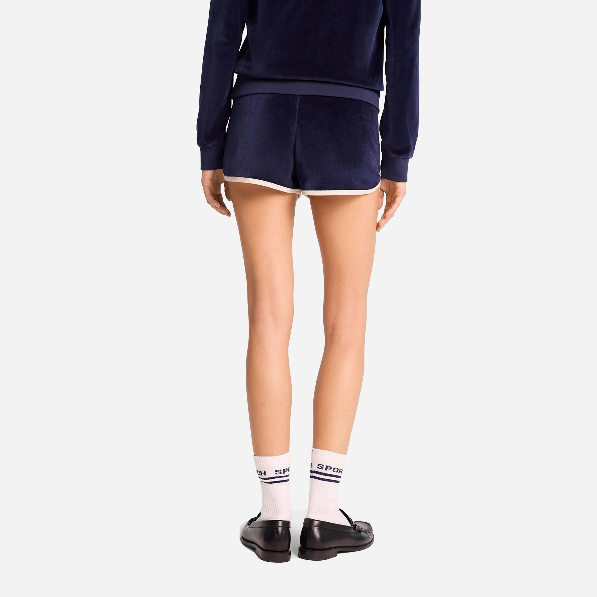 SPORTY & RICH | NY CREST VELOUR SHORT { NAVY/CREAM