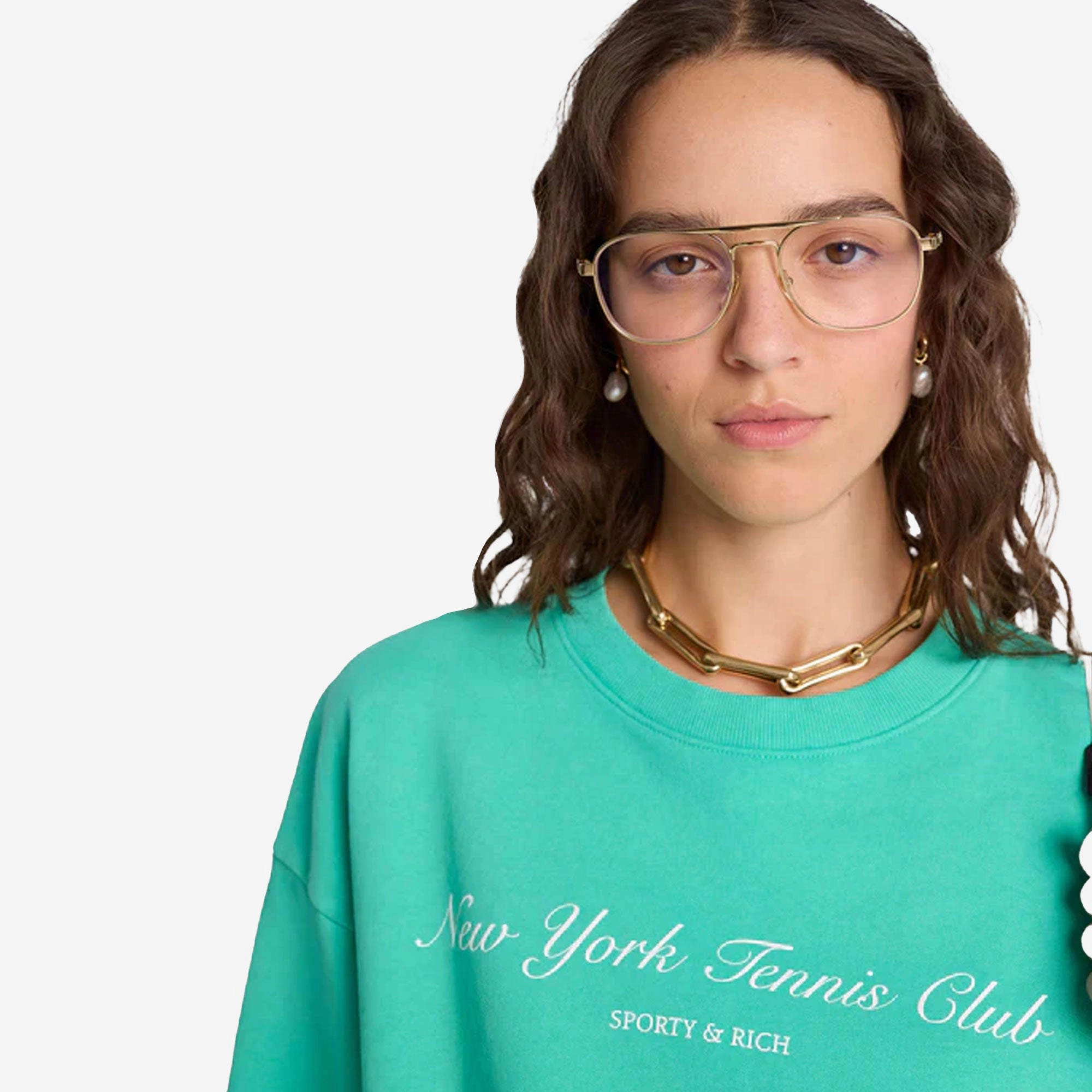 SPORTY & RICH | NY TENNIS CLUB CROPPED CREW NECK CARIBBEAN { GREEN