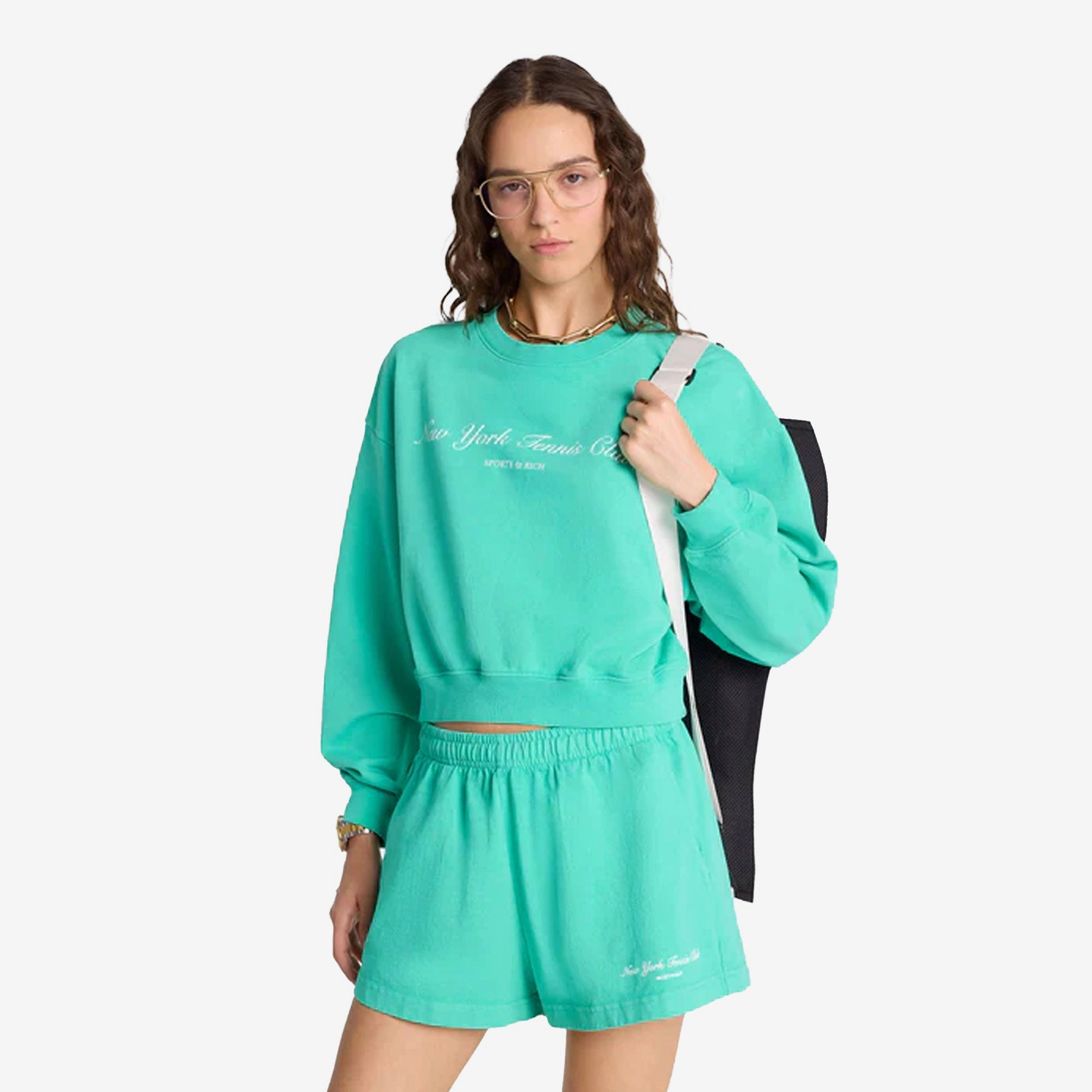 SPORTY & RICH | NY TENNIS CLUB CROPPED CREW NECK CARIBBEAN { GREEN