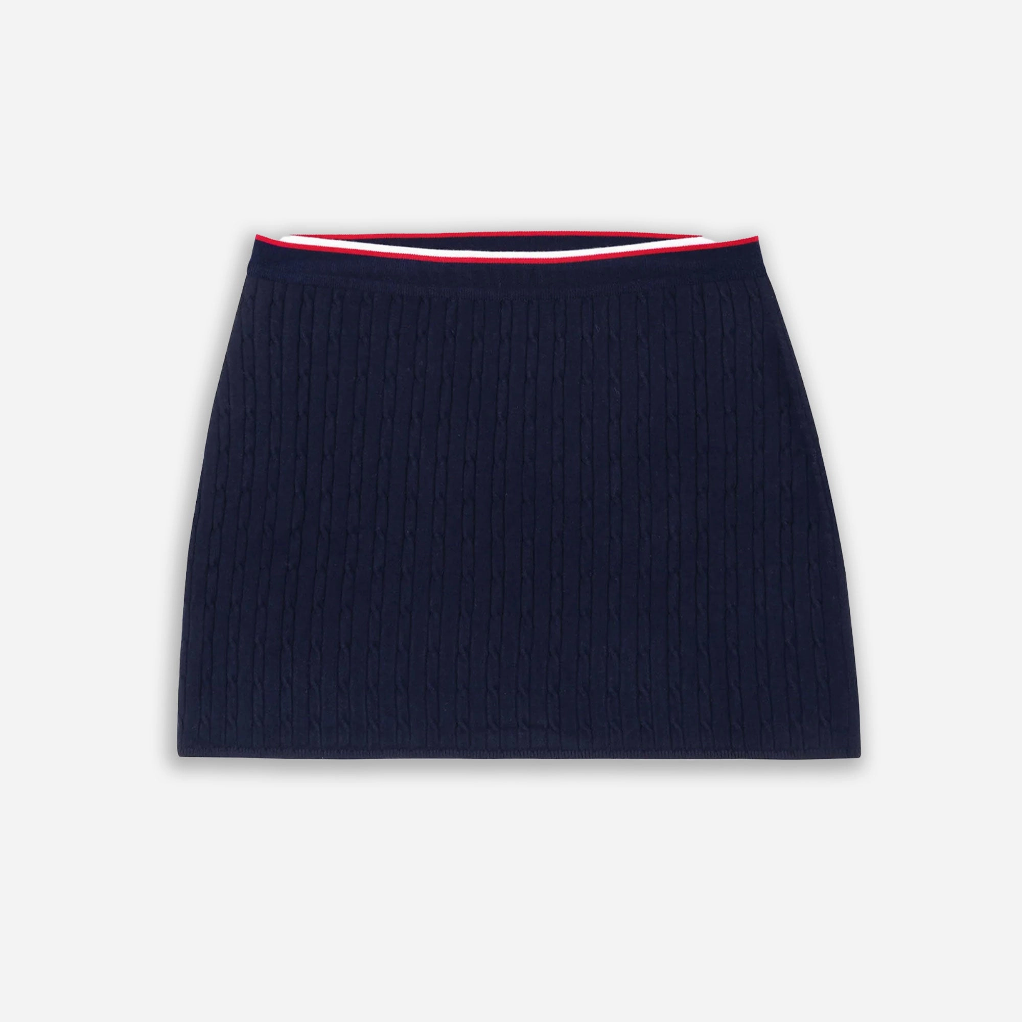SPORTY & RICH | SERIF LOGO MINI CABLE SKIRT { NAVY