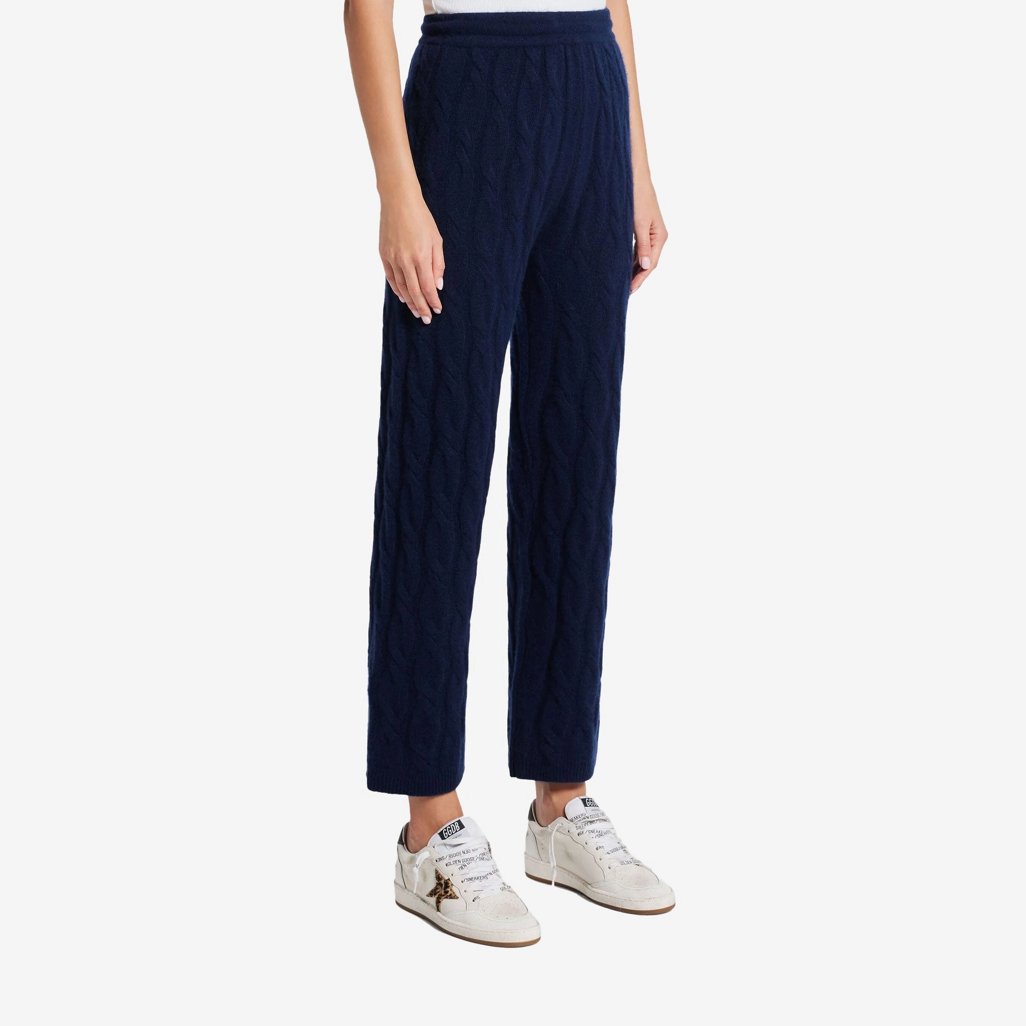 SPORTY & RICH | SRC CABLE-KNIT WOOL CASHMERE TROUSERS { NAVY