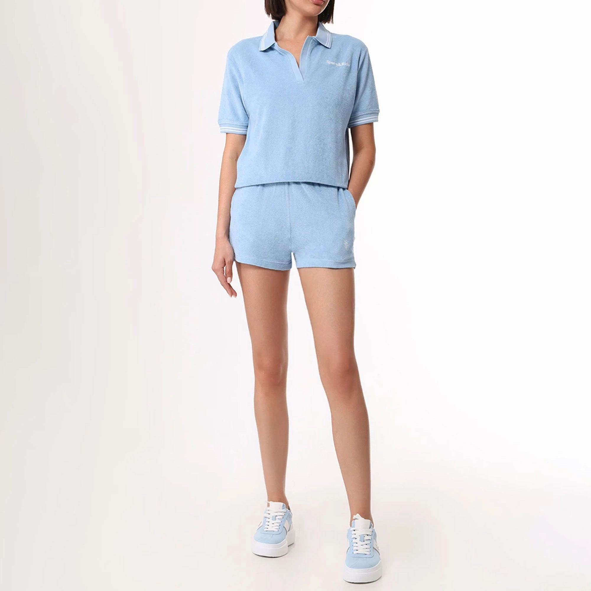 SPORTY & RICH | SRC TERRY SHORTS { SKY BLUE/WHITE