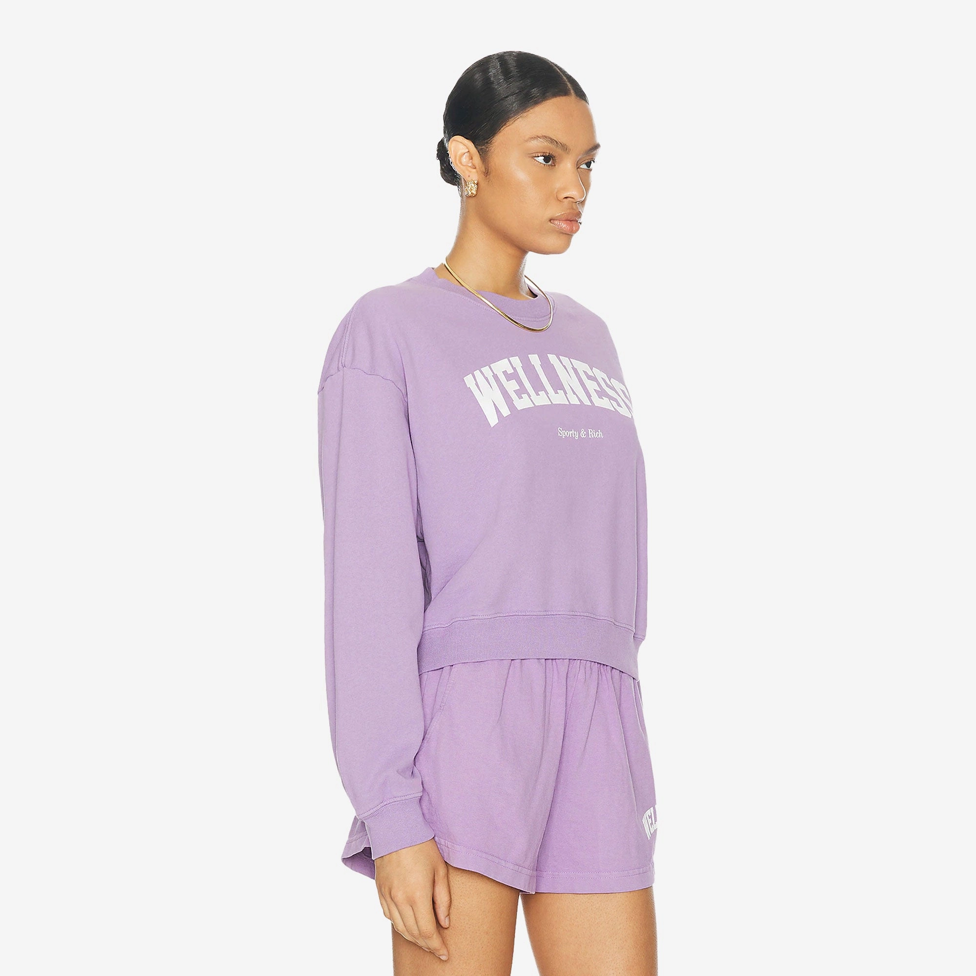 SPORTY & RICH | WELLNESS IVY CROPPED CREWNECK { VIOLET/WHITE