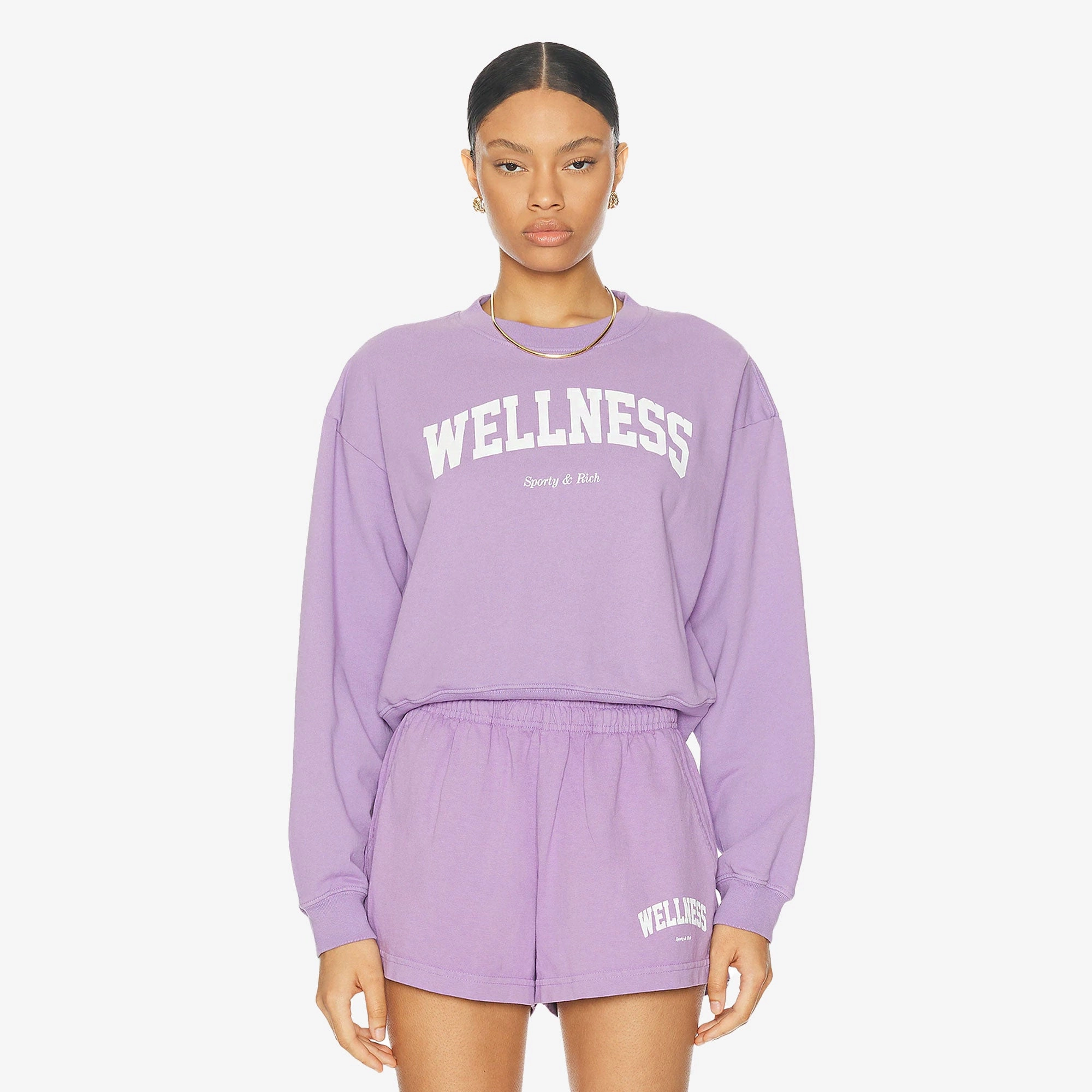 SPORTY & RICH | WELLNESS IVY CROPPED CREWNECK { VIOLET/WHITE