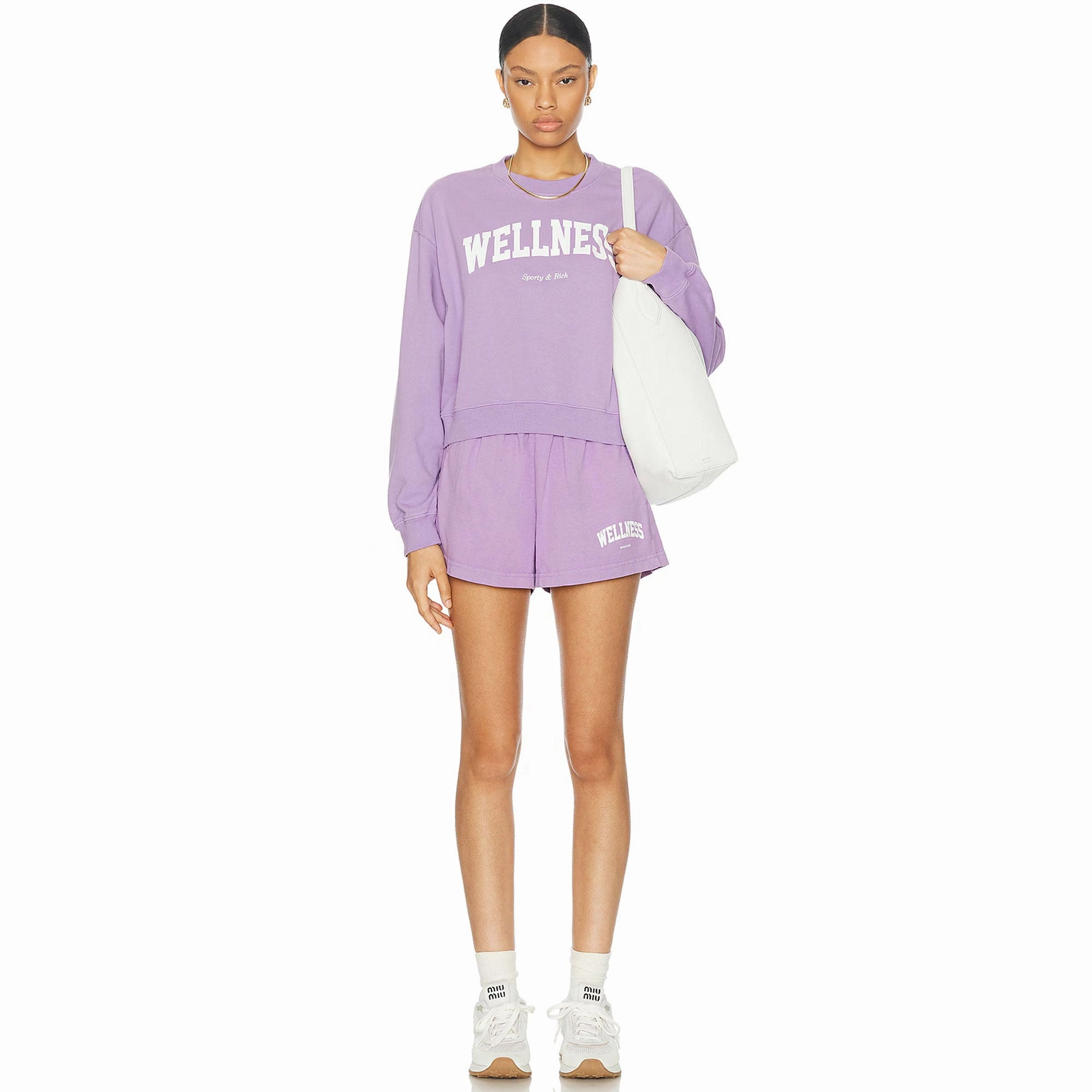 SPORTY & RICH | WELLNESS IVY CROPPED CREWNECK { VIOLET/WHITE