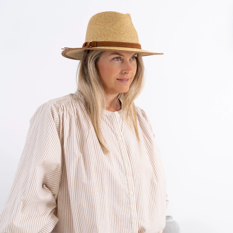 Sundaise Lou Panama Fedora - Natural Suede