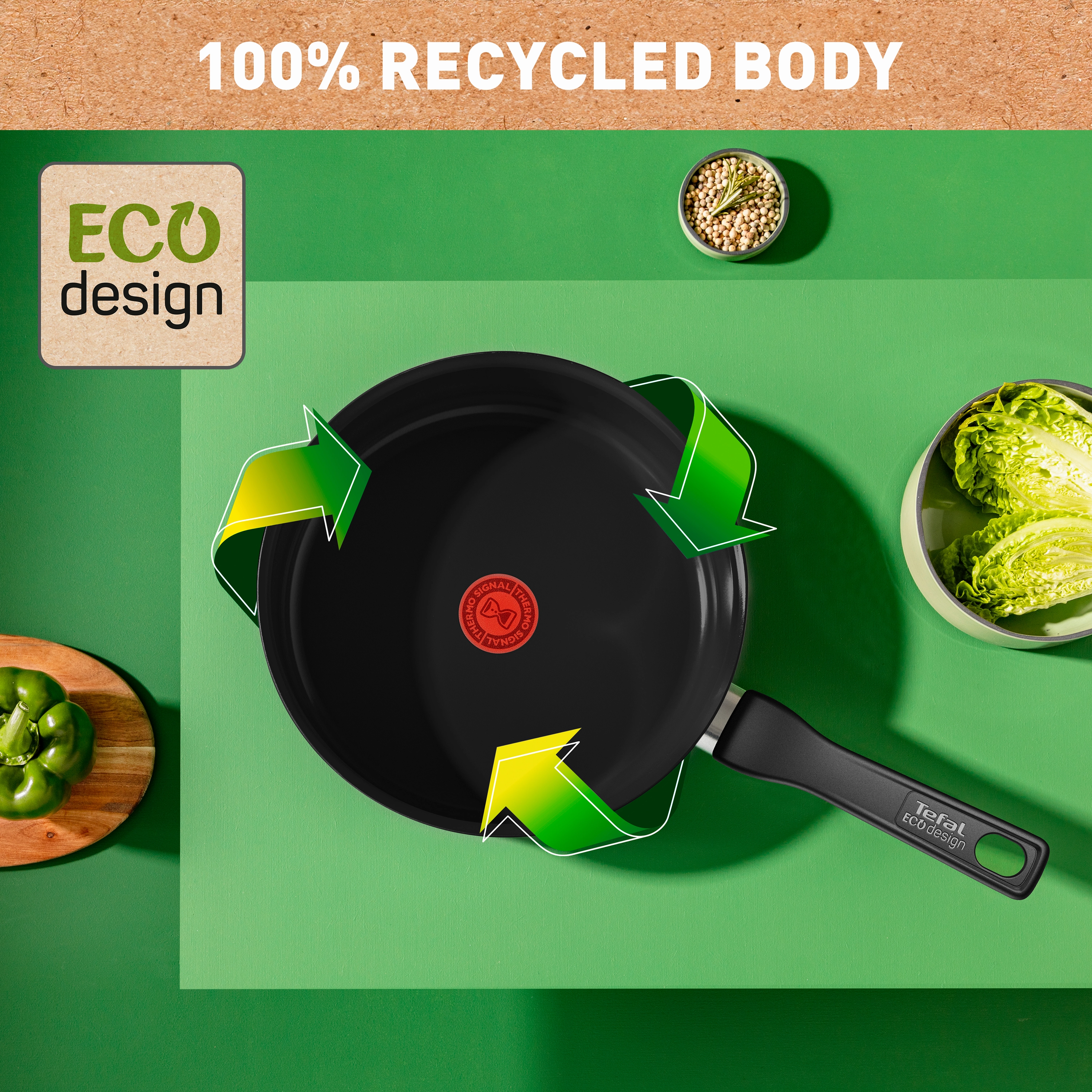 Tefal Renew Black Ceramic Sautepan   Lid 24cm - C4323223 - Ceramic Non-Stick Coating