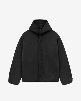 Textured Nylon Hooded Coaches Jacket Black